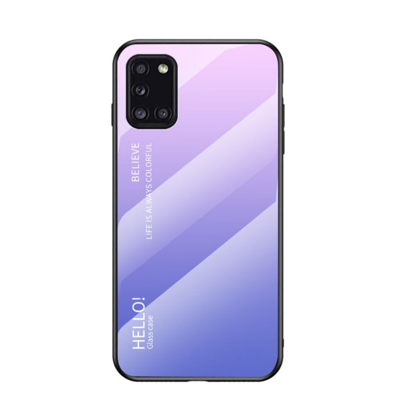Hoesje voor Samsung Galaxy A31 Wit Zwart Hallo Gehard Glas