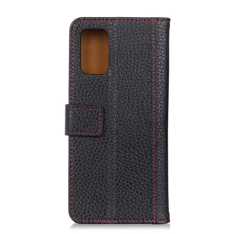 Leren Hoesje Samsung Galaxy A31 Donkerblauw Zwart Telefoonhoesje Naden In Lychee-Leereffect