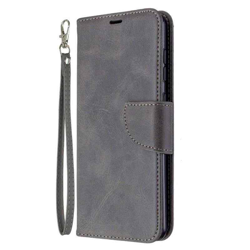 Leren Hoesje Samsung Galaxy A31 Grijs Zwart Telefoonhoesje Gladde Schuine Flap