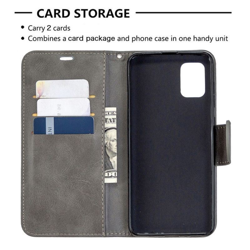 Leren Hoesje Samsung Galaxy A31 Grijs Zwart Telefoonhoesje Gladde Schuine Flap