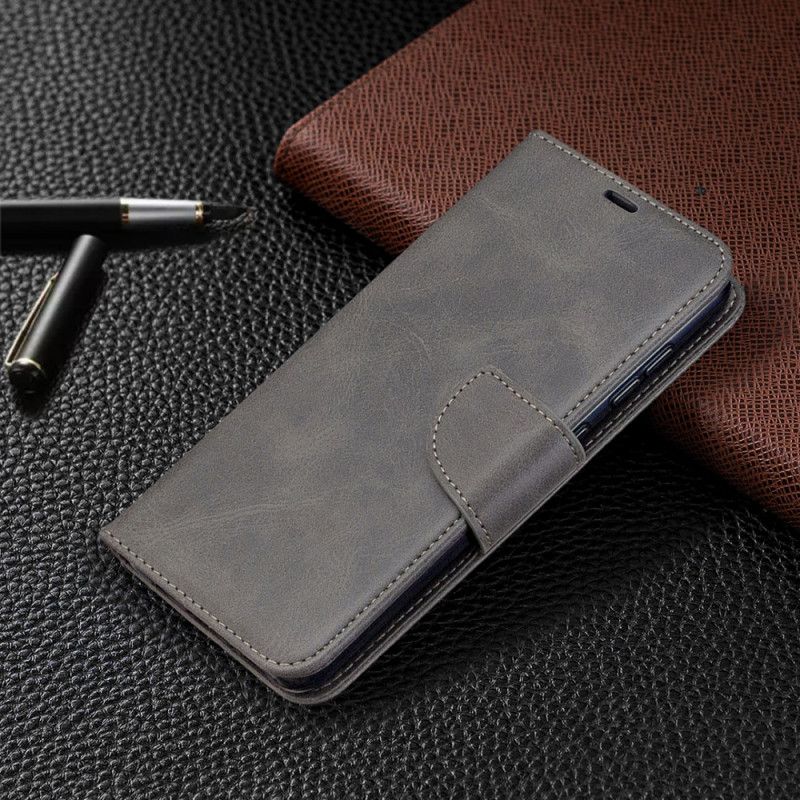 Leren Hoesje Samsung Galaxy A31 Grijs Zwart Telefoonhoesje Gladde Schuine Flap