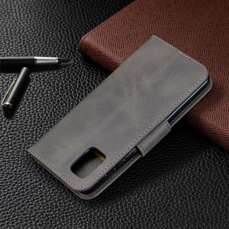 Leren Hoesje Samsung Galaxy A31 Grijs Zwart Telefoonhoesje Gladde Schuine Flap