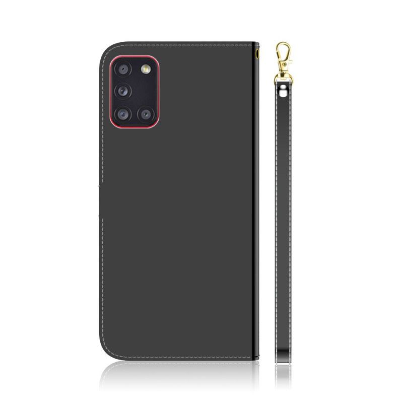 Leren Hoesje Samsung Galaxy A31 Magenta Zwart Spiegelkap Van Imitatieleer