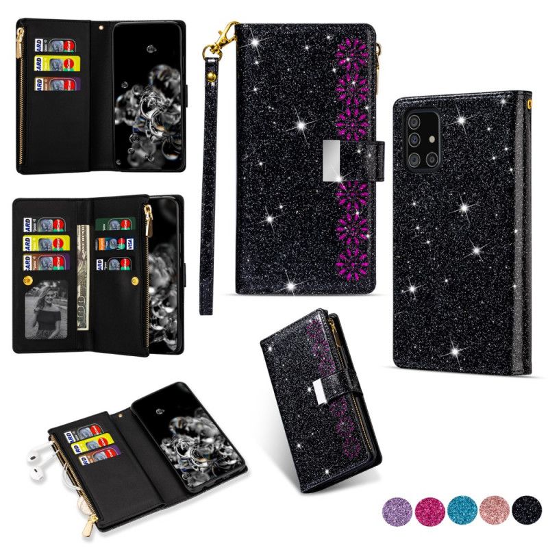 Leren Hoesje Samsung Galaxy A31 Magenta Zwart Telefoonhoesje Portemonnee Met Ritssluiting