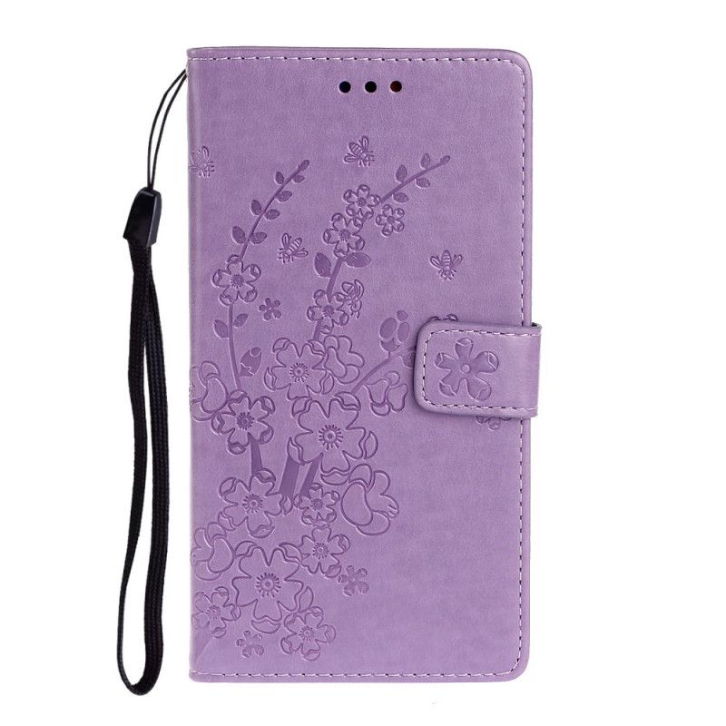 Leren Hoesje Samsung Galaxy A31 Paars Groen Bloeiende Takken Met String