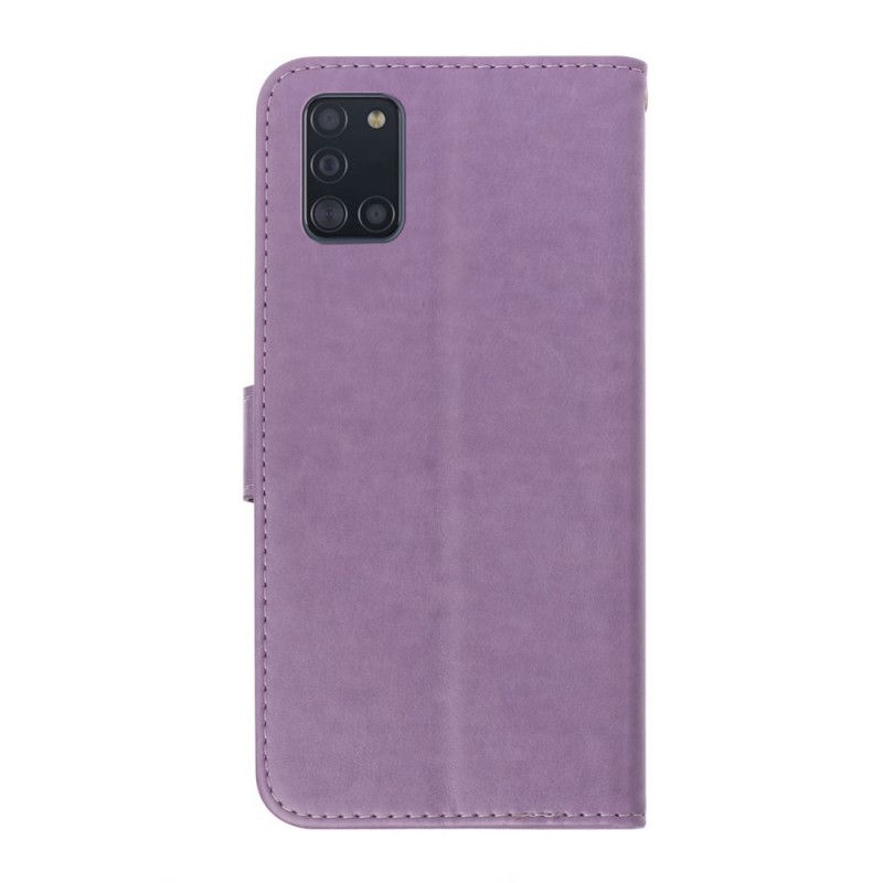 Leren Hoesje Samsung Galaxy A31 Paars Groen Bloeiende Takken Met String