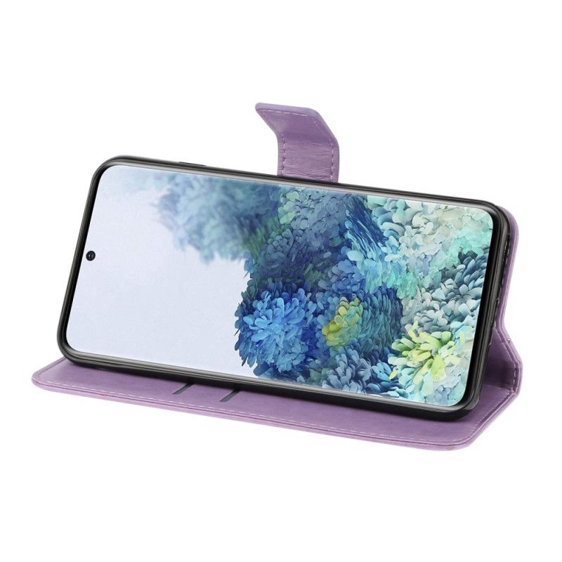 Leren Hoesje Samsung Galaxy A31 Paars Groen Bloeiende Takken Met String