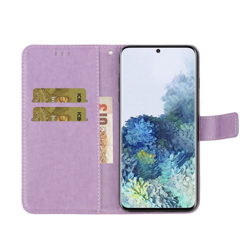 Leren Hoesje Samsung Galaxy A31 Paars Groen Bloeiende Takken Met String
