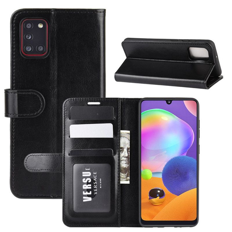 Leren Hoesje Samsung Galaxy A31 Wit Zwart Ultra Kunstleer
