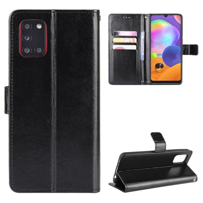 Leren Hoesje Samsung Galaxy A31 Zwart Telefoonhoesje Flitsend Kunstleer