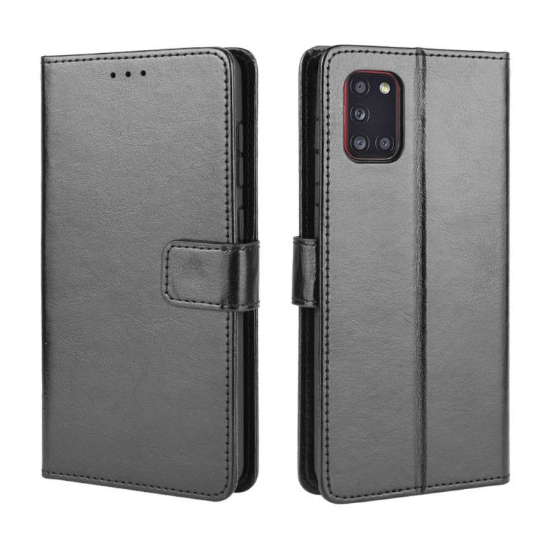 Leren Hoesje Samsung Galaxy A31 Zwart Telefoonhoesje Flitsend Kunstleer