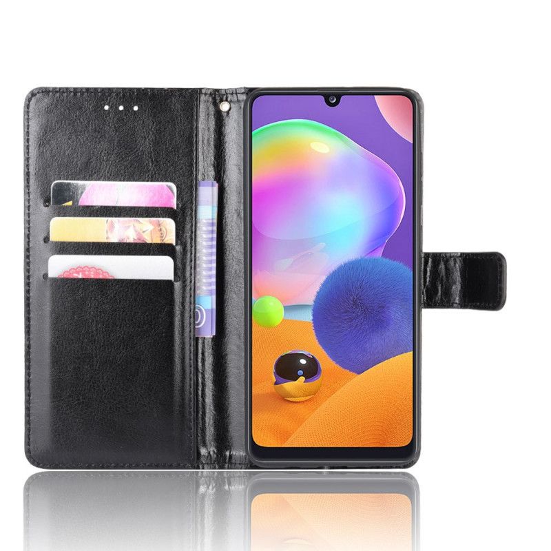Leren Hoesje Samsung Galaxy A31 Zwart Telefoonhoesje Flitsend Kunstleer