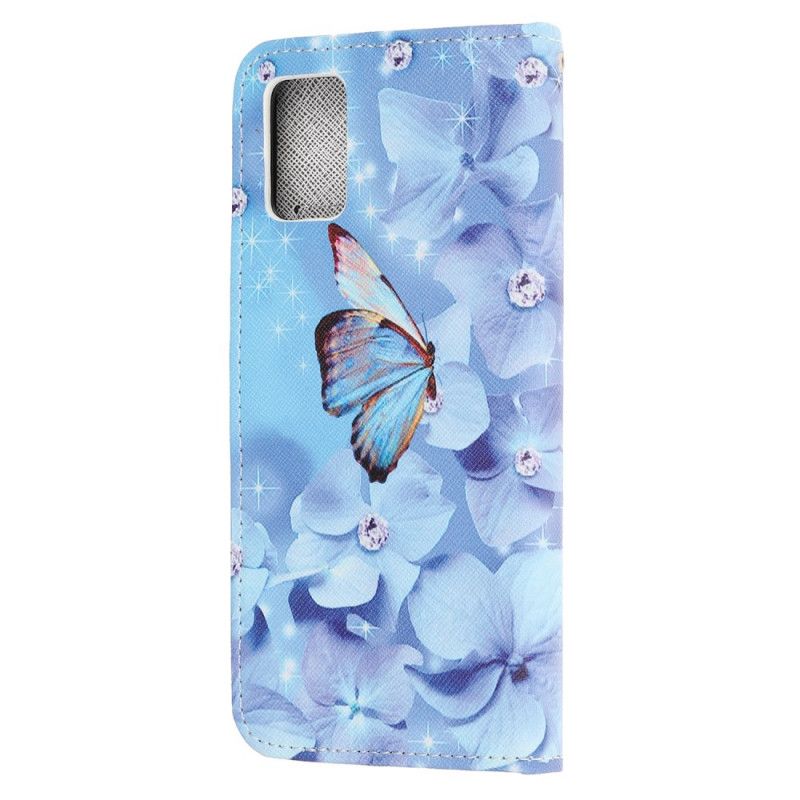 Leren Hoesje voor Samsung Galaxy A31 Diamanten Vlinders Met String