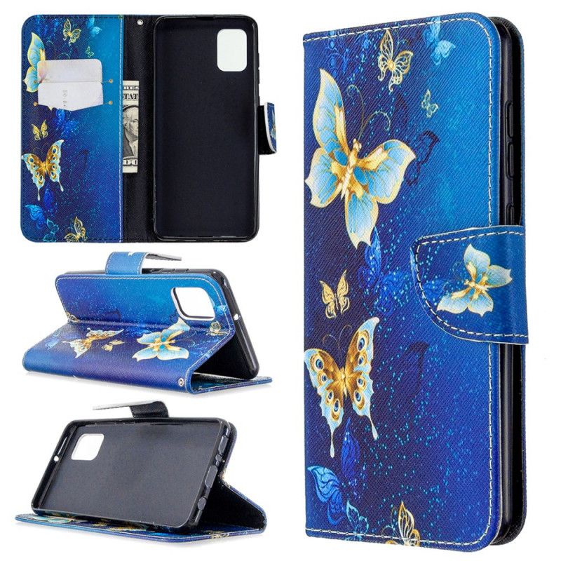 Leren Hoesje voor Samsung Galaxy A31 Lichtblauw Donkerblauw Koningen Vlinders