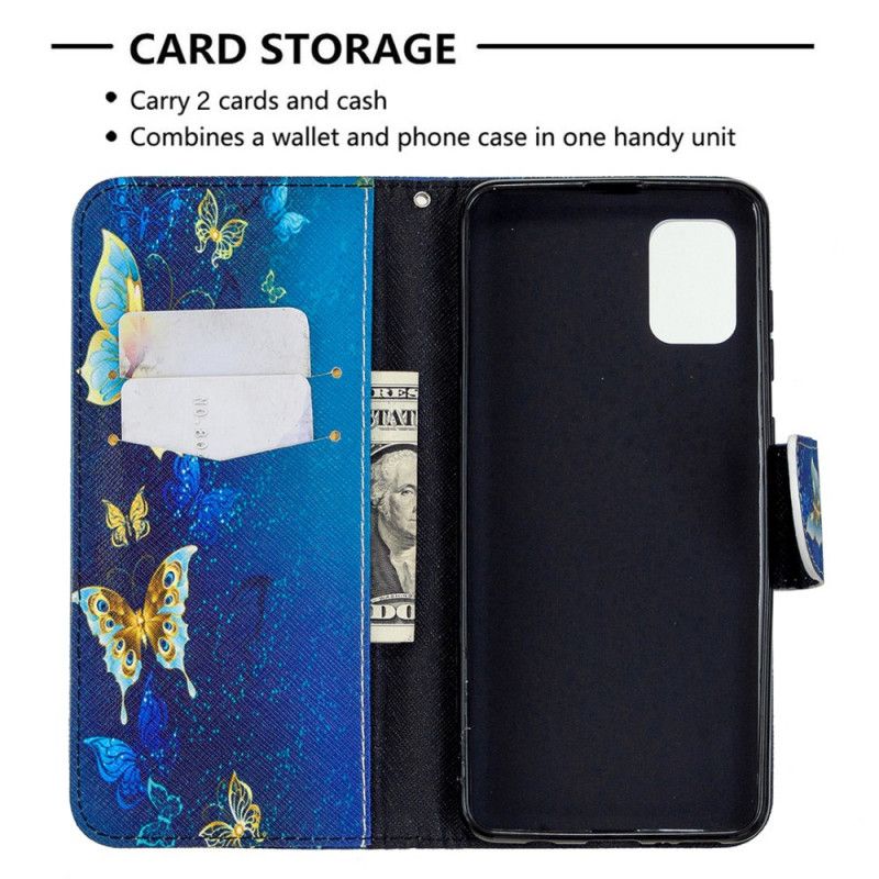 Leren Hoesje voor Samsung Galaxy A31 Lichtblauw Donkerblauw Koningen Vlinders