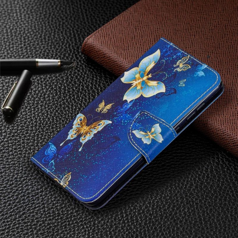 Leren Hoesje voor Samsung Galaxy A31 Lichtblauw Donkerblauw Koningen Vlinders