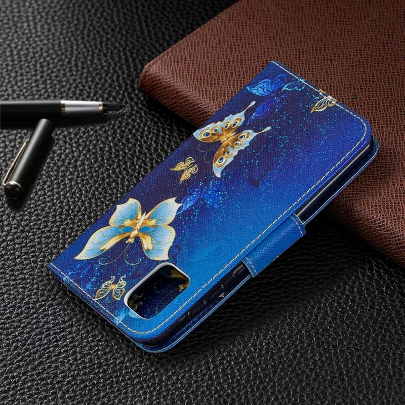 Leren Hoesje voor Samsung Galaxy A31 Lichtblauw Donkerblauw Koningen Vlinders