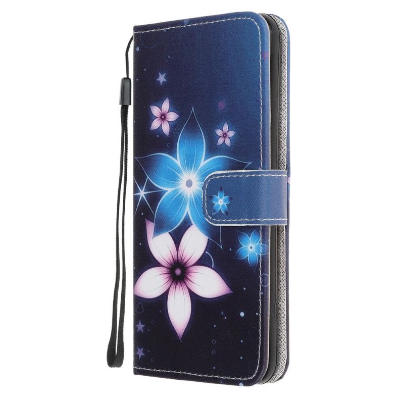 Leren Hoesje voor Samsung Galaxy A31 Maanbloemen Met String