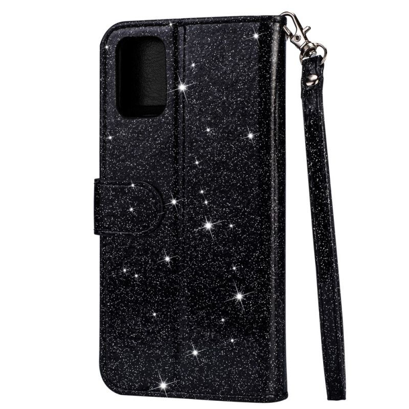Leren Hoesje voor Samsung Galaxy A31 Magenta Zwart Portemonnee Met Glitter