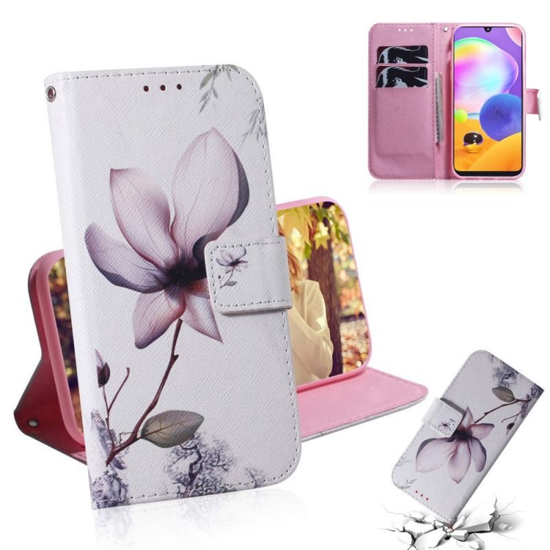 Leren Hoesje voor Samsung Galaxy A31 Oud Roze Bloem