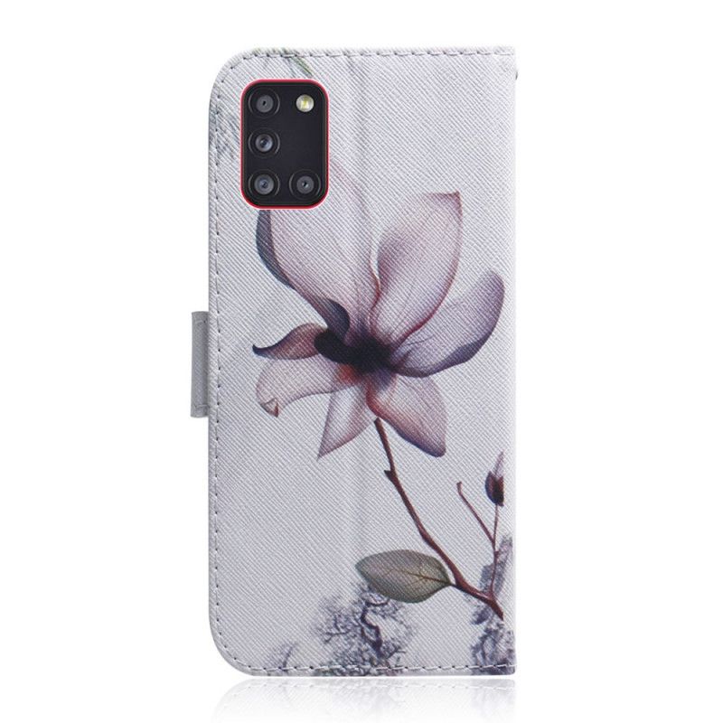 Leren Hoesje voor Samsung Galaxy A31 Oud Roze Bloem