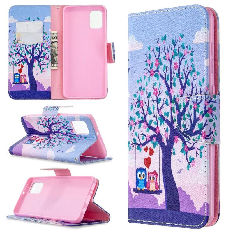 Leren Hoesje voor Samsung Galaxy A31 Uilen Op De Schommel
