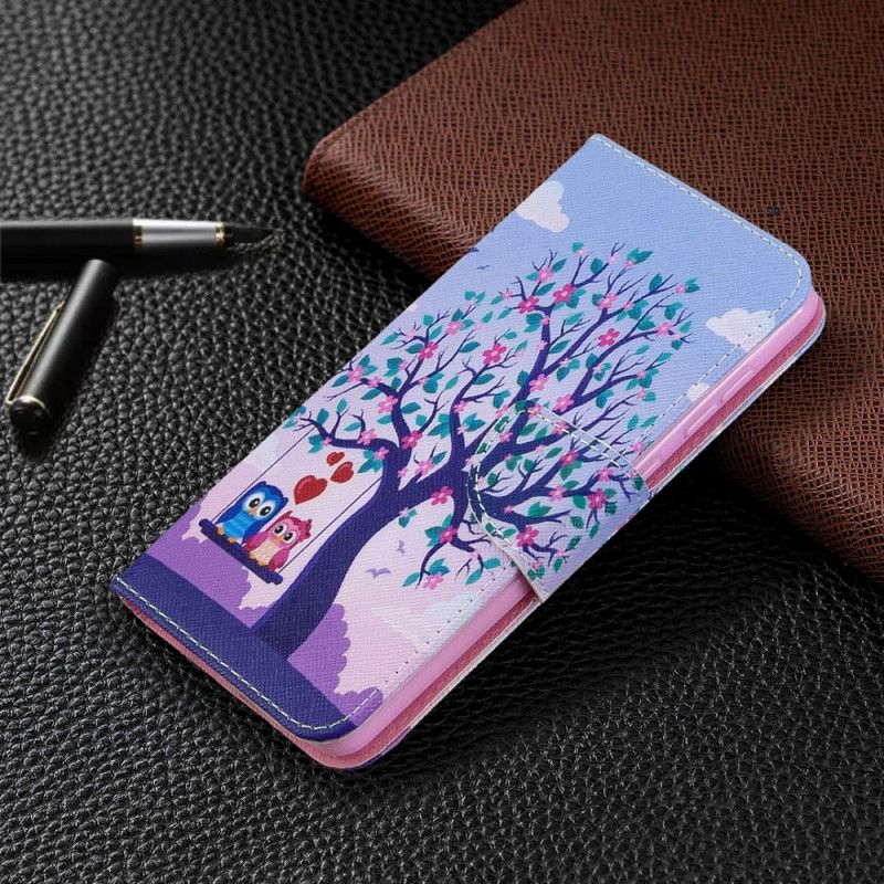 Leren Hoesje voor Samsung Galaxy A31 Uilen Op De Schommel