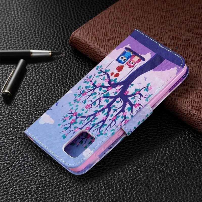 Leren Hoesje voor Samsung Galaxy A31 Uilen Op De Schommel