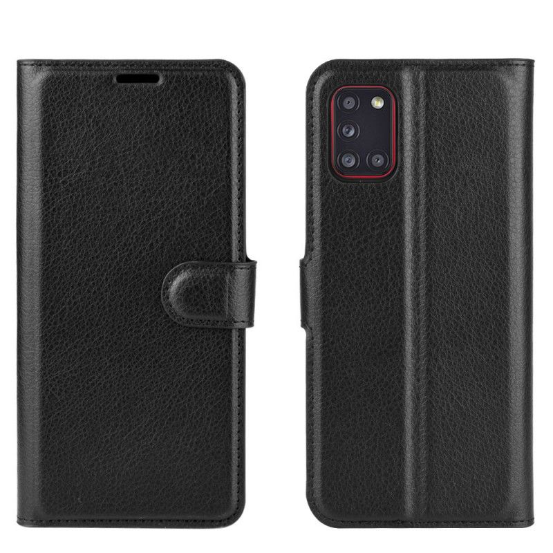 Leren Hoesje voor Samsung Galaxy A31 Wit Zwart Klassiek