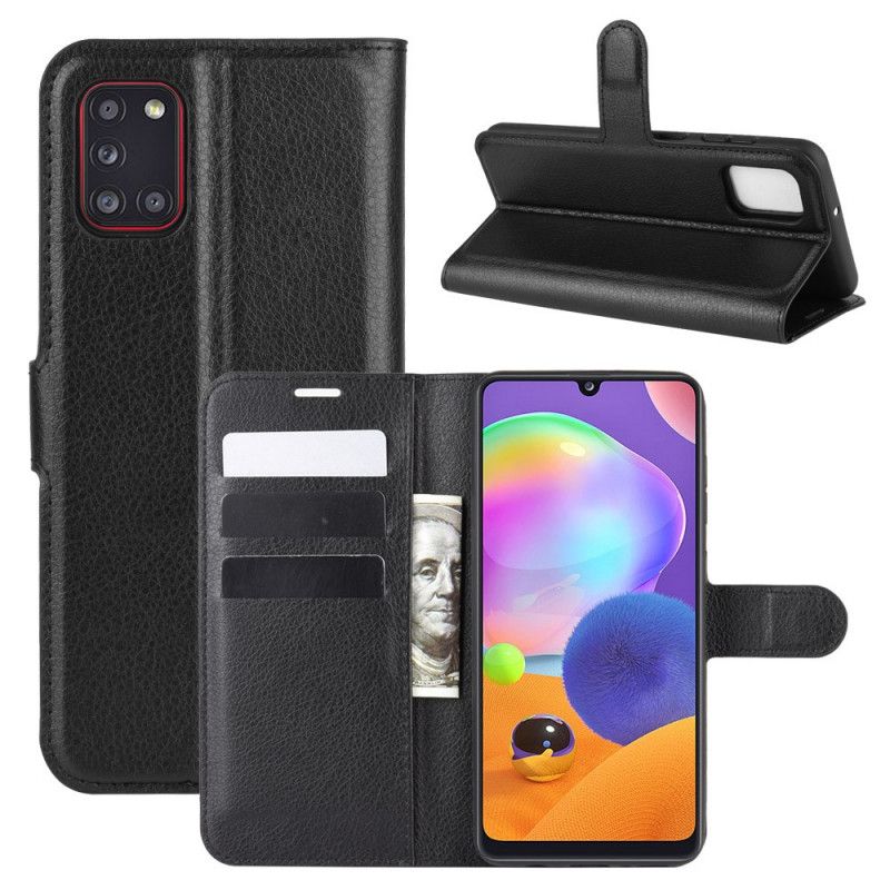 Leren Hoesje voor Samsung Galaxy A31 Wit Zwart Klassiek
