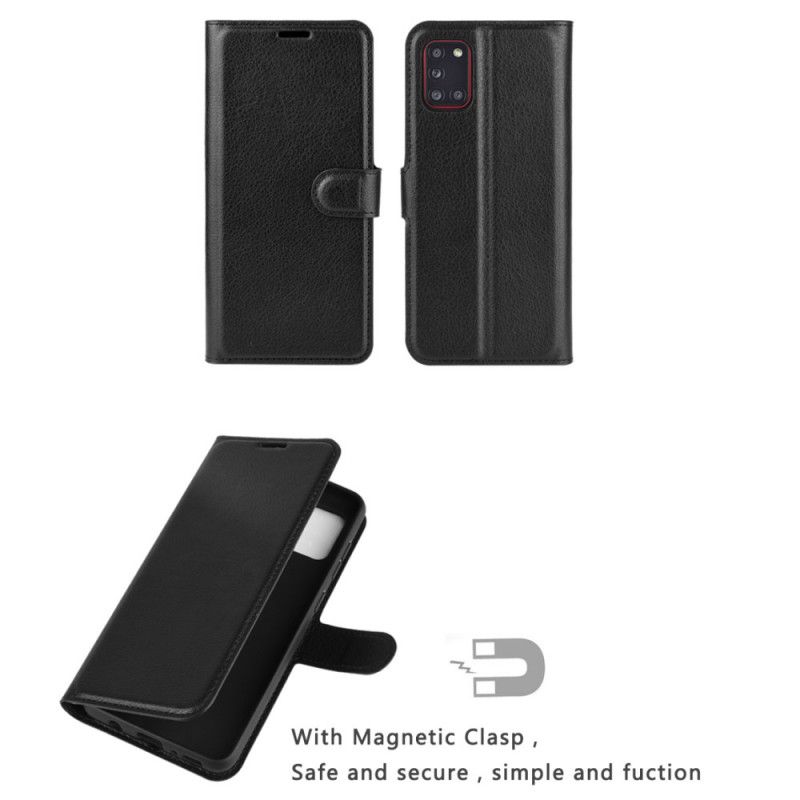 Leren Hoesje voor Samsung Galaxy A31 Wit Zwart Klassiek