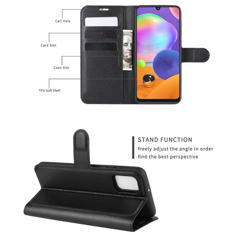 Leren Hoesje voor Samsung Galaxy A31 Wit Zwart Klassiek