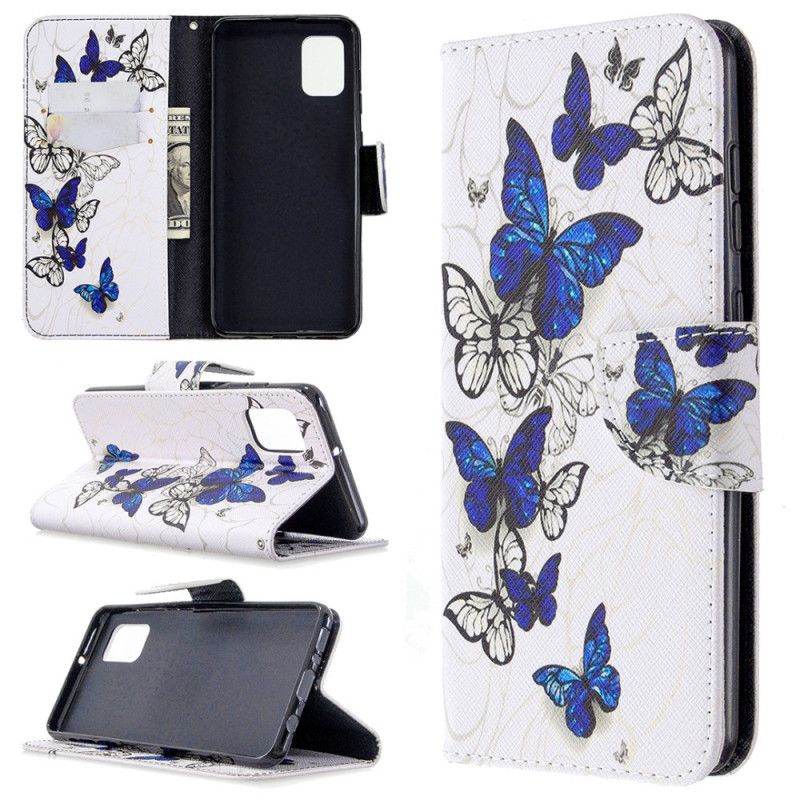 Leren Hoesje voor Samsung Galaxy A31 Wit Zwart Vlinders