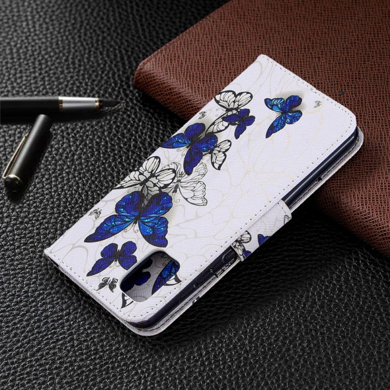 Leren Hoesje voor Samsung Galaxy A31 Wit Zwart Vlinders