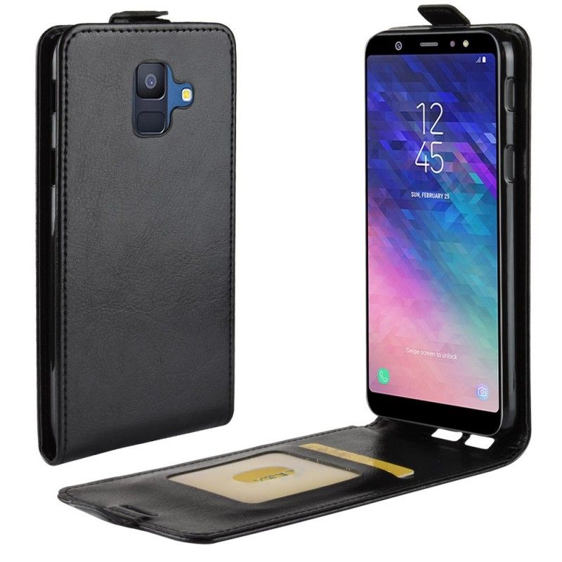 Bescherming Hoesje Samsung Galaxy A6 Rood Zwart Vouwledereffect