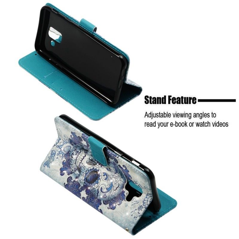 Flip Case Leren Samsung Galaxy A6 3D Blauwe Schedel