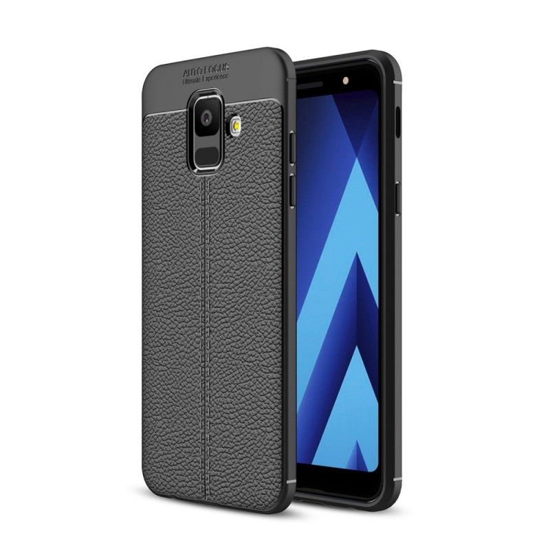 Hoesje Samsung Galaxy A6 Grijs Zwart Dubbellijns Lychee Leereffect