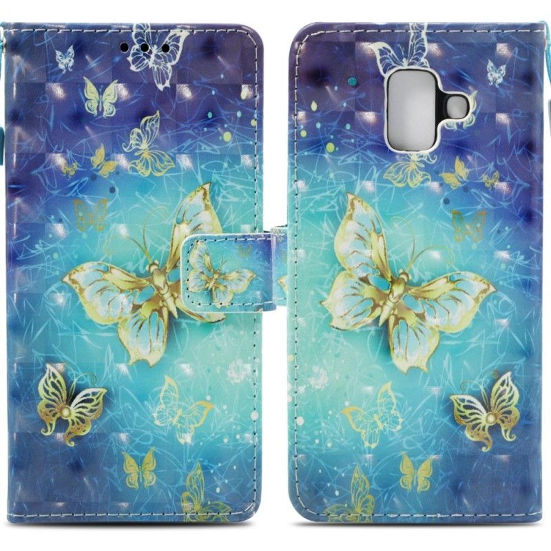 Leren Hoesje Samsung Galaxy A6 3D Gouden Vlinders