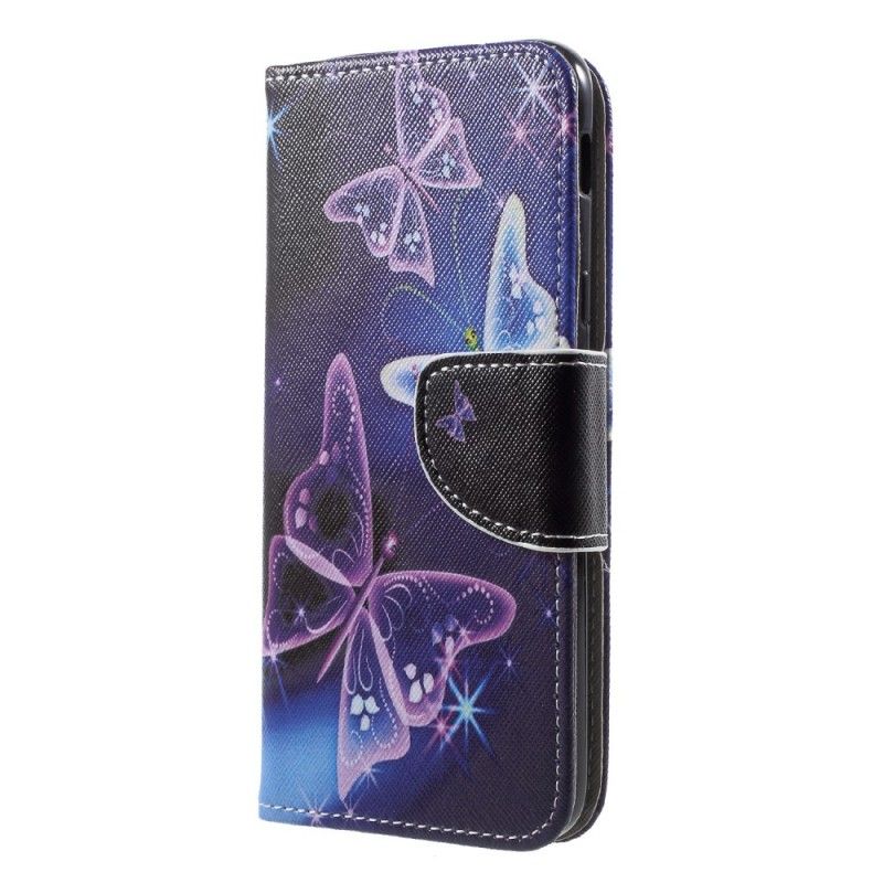 Leren Hoesje Samsung Galaxy A6 Paars Lichtblauw Telefoonhoesje Vlinders