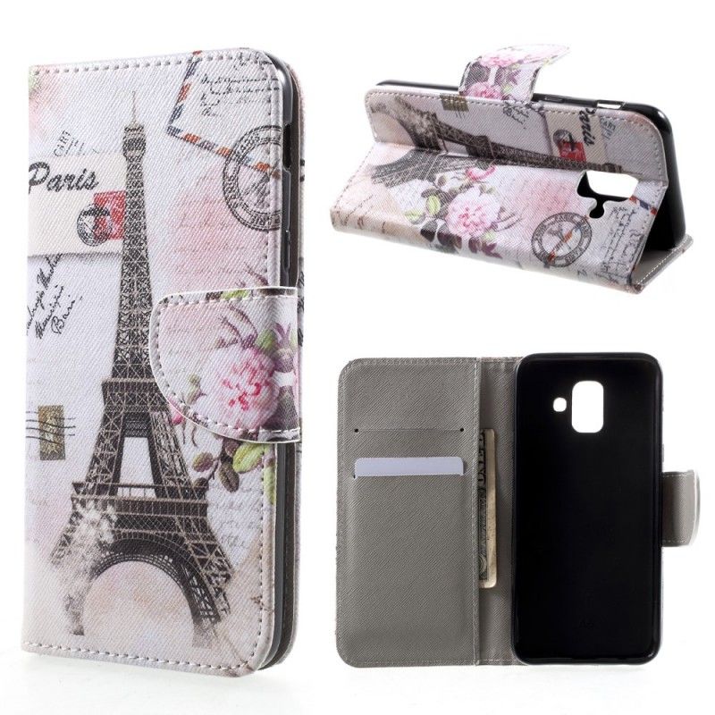 Leren Hoesje Samsung Galaxy A6 Retro Eiffeltoren