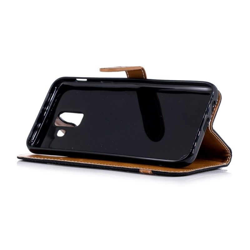 Leren Hoesje voor Samsung Galaxy A6 Grijs Zwart Stof En Leereffect