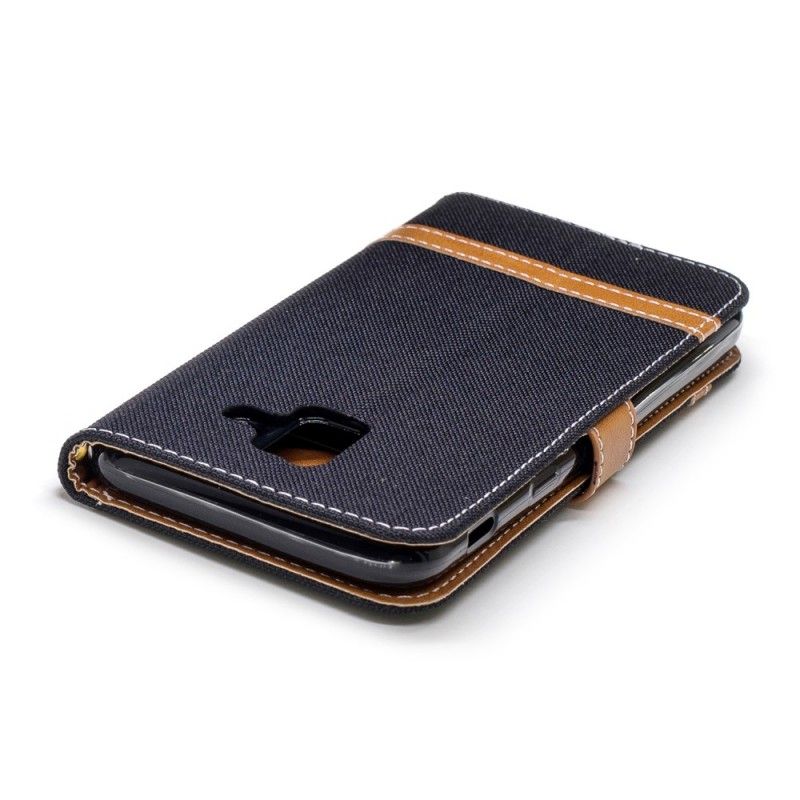 Leren Hoesje voor Samsung Galaxy A6 Grijs Zwart Stof En Leereffect