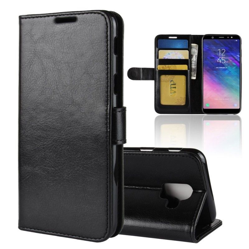 Leren Hoesje voor Samsung Galaxy A6 Wit Zwart Leereffect