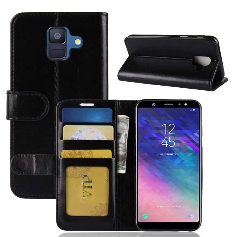 Leren Hoesje voor Samsung Galaxy A6 Wit Zwart Leereffect