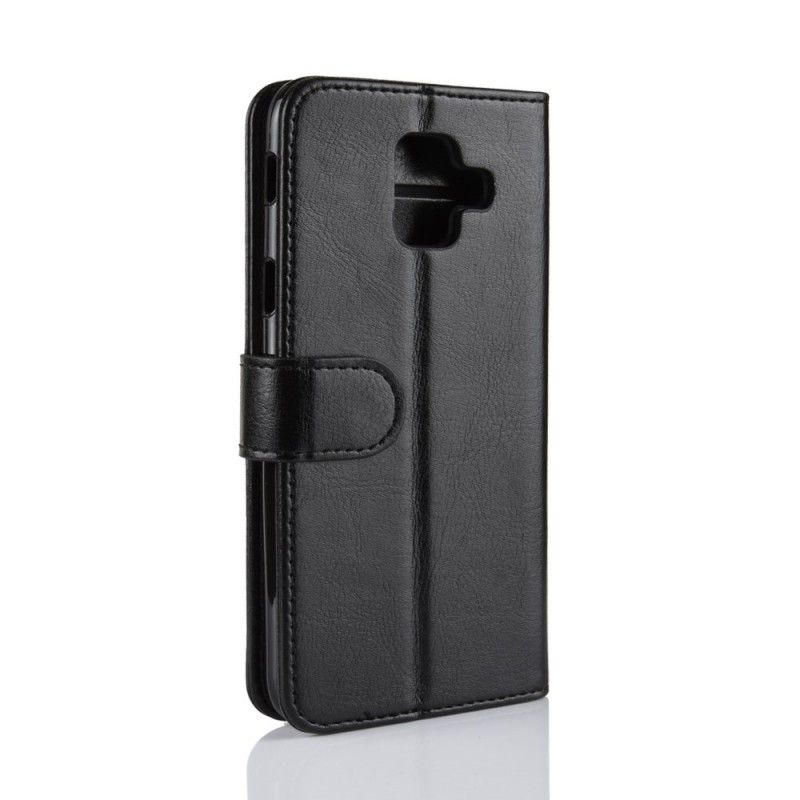Leren Hoesje voor Samsung Galaxy A6 Wit Zwart Leereffect