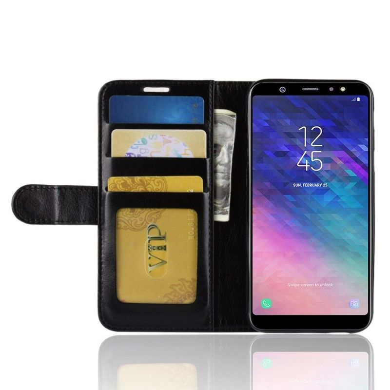 Leren Hoesje voor Samsung Galaxy A6 Wit Zwart Leereffect