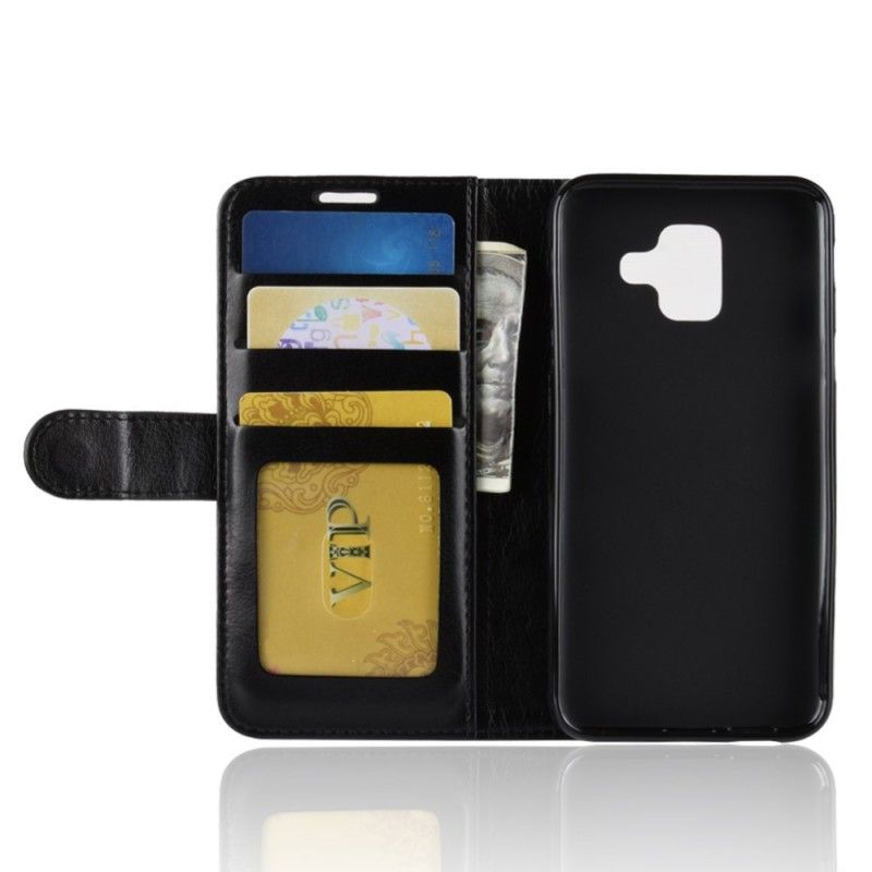 Leren Hoesje voor Samsung Galaxy A6 Wit Zwart Leereffect
