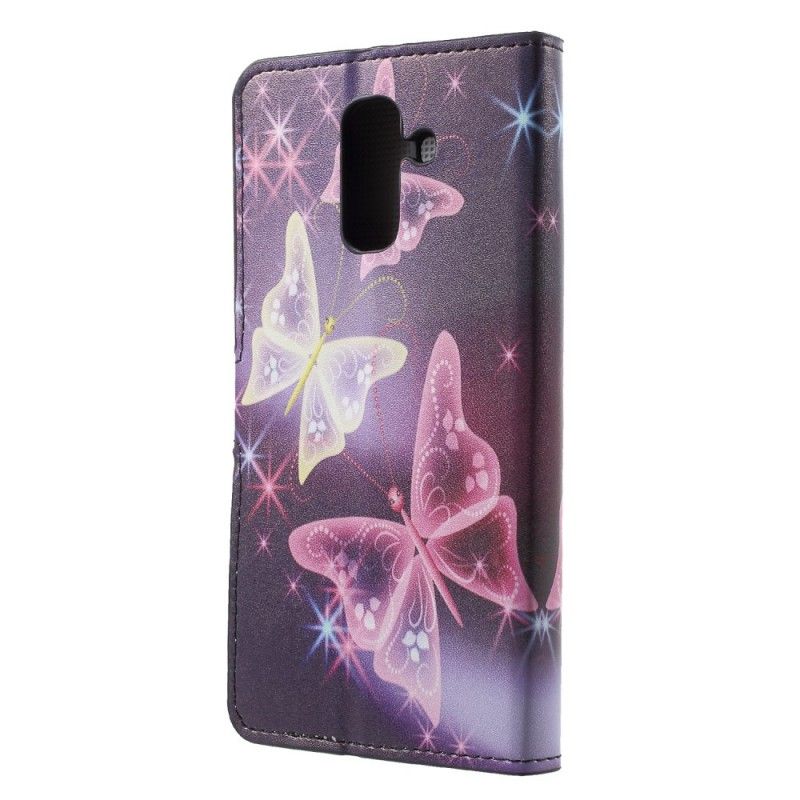 Leren Hoesje voor Samsung Galaxy A6 Zwart Vlinders En Bloemen