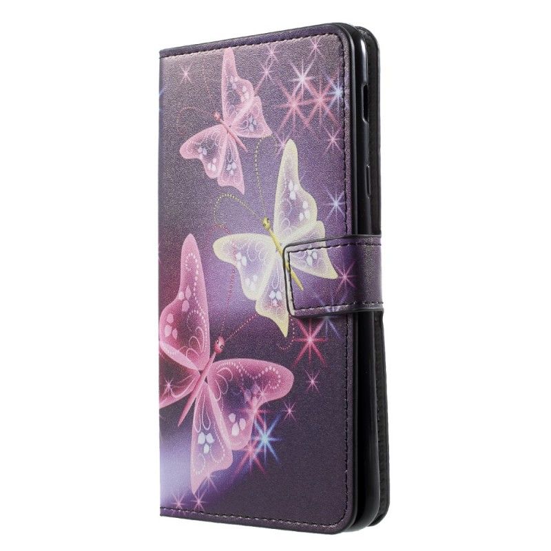 Leren Hoesje voor Samsung Galaxy A6 Zwart Vlinders En Bloemen