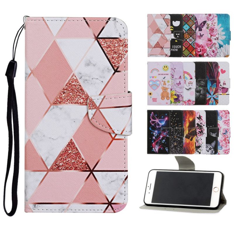 Bescherming Hoesje Huawei P Smart 2021 Telefoonhoesje Marmer En Pailletten Met Riempje
